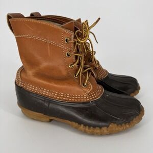 LL Bean Unlined Duck Boots Women's Size 7 Rain Snow Leather Maine Lace Up Brown